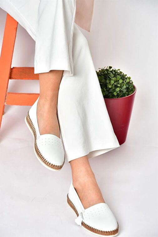 P555002503 Beyaz Hakiki Deri Günlük Kadın Ayakkabı - Görsel 4