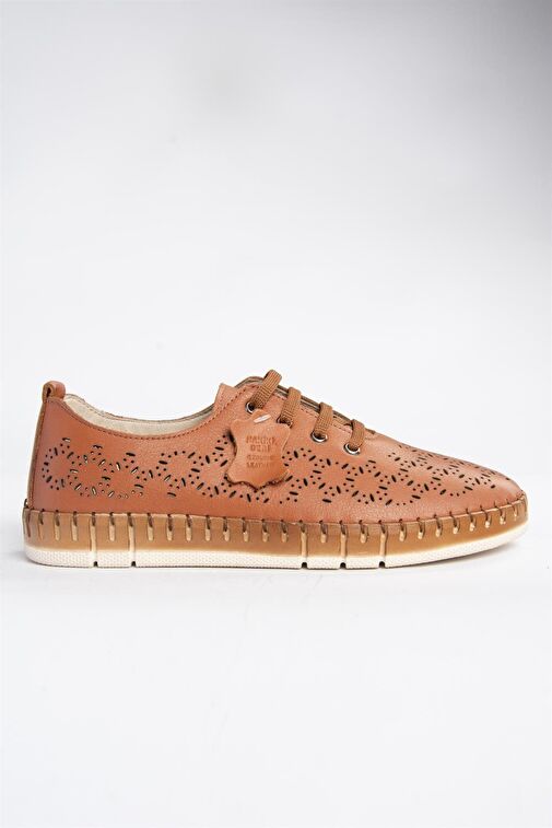 P555004703 Taba Bağcıklı Hakiki Deri Günlük Kadın Ayakkabı - Görsel 5