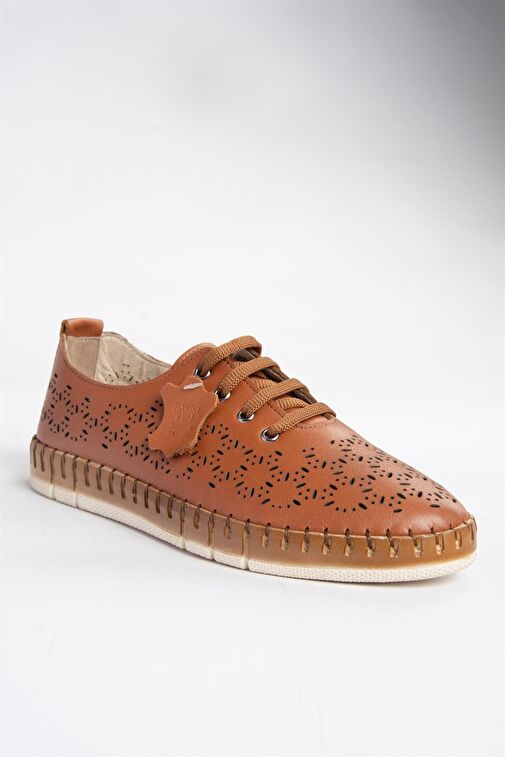 P555004703 Taba Bağcıklı Hakiki Deri Günlük Kadın Ayakkabı - Görsel 6