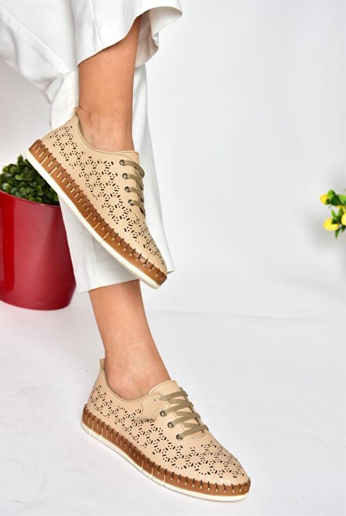 P555004703 Ten Bağcıklı Hakiki Deri Günlük Kadın Ayakkabı - Görsel 3