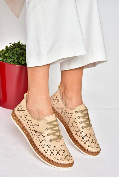 P555004703 Ten Bağcıklı Hakiki Deri Günlük Kadın Ayakkabı - Görsel 5