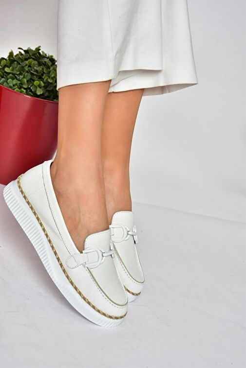 P555100003 Beyaz Hakiki Deri Günlük Kadın Ayakkabı - Görsel 2