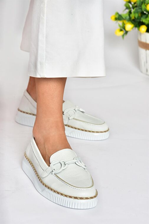 P555100003 Beyaz Hakiki Deri Günlük Kadın Ayakkabı - Görsel 5