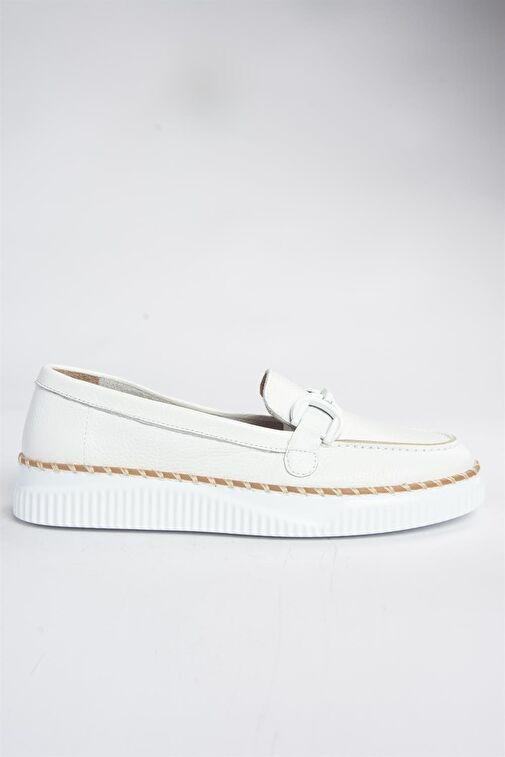 P555100003 Beyaz Hakiki Deri Günlük Kadın Ayakkabı - Görsel 6