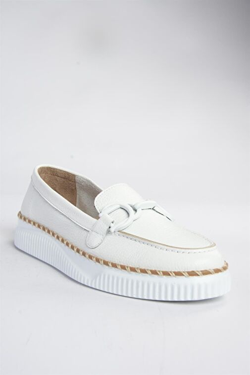 P555100003 Beyaz Hakiki Deri Günlük Kadın Ayakkabı - Görsel 7