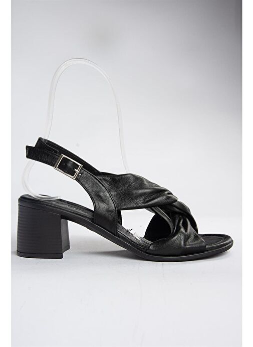 P555450103 Siyah Hakiki Deri Kalın Topuklu Kadın Ayakkabı - Görsel 5