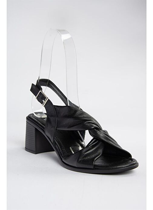 P555450103 Siyah Hakiki Deri Kalın Topuklu Kadın Ayakkabı - Görsel 6