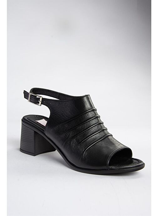 P555450803 Siyah Hakiki Deri Kalın Topuklu Günlük Kadın Ayakkabı - Görsel 5