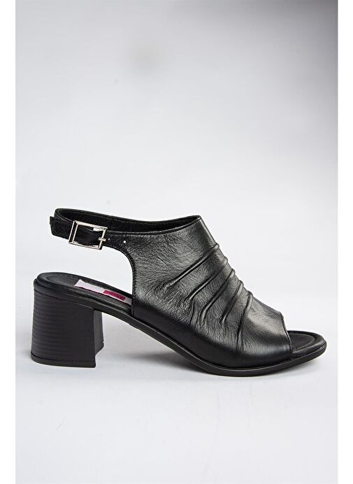 P555450803 Siyah Hakiki Deri Kalın Topuklu Günlük Kadın Ayakkabı - Görsel 6