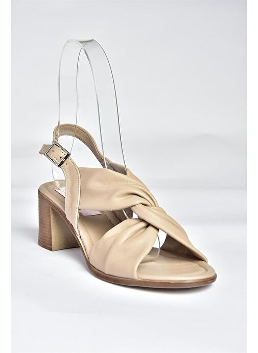 P555450103 Vizon Hakiki Deri Kalın Topuklu Kadın Ayakkabı - Görsel 5