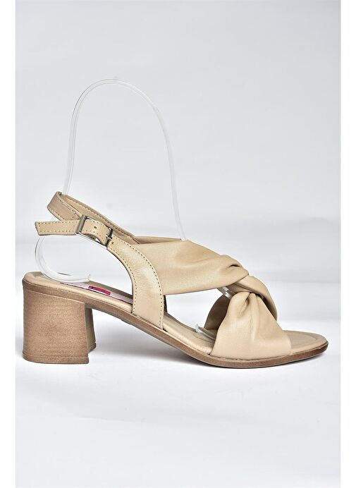 P555450103 Vizon Hakiki Deri Kalın Topuklu Kadın Ayakkabı - Görsel 6