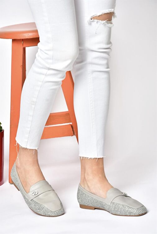 P820940209 Gri Düz Tabanlı Günlük Kadın Babet - Görsel 5