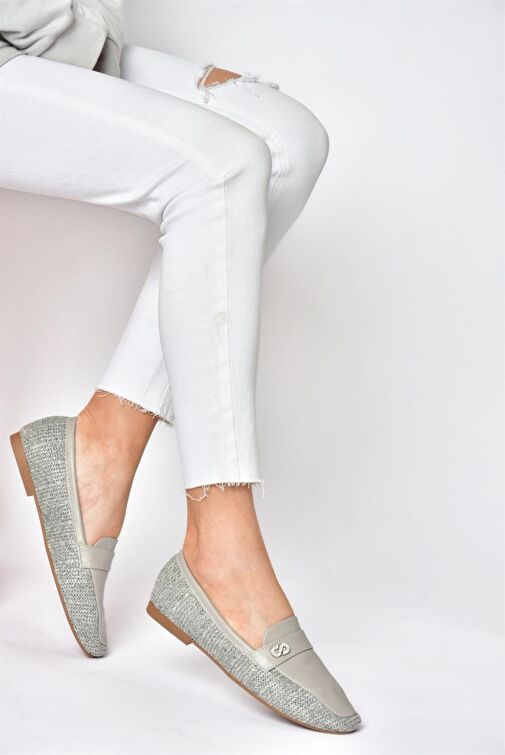 P820940209 Gri Düz Tabanlı Günlük Kadın Babet - Görsel 2