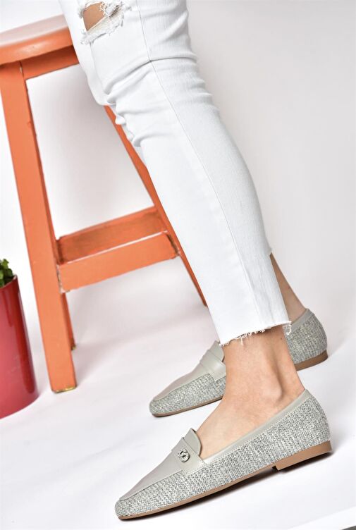 P820940209 Gri Düz Tabanlı Günlük Kadın Babet - Görsel 7