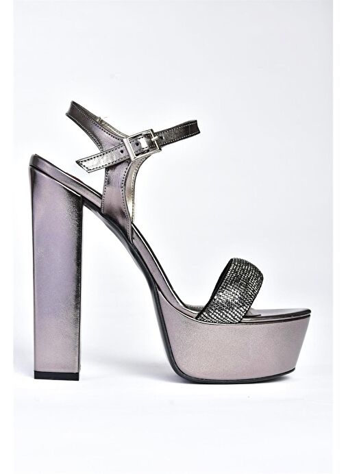 M348004859 Platin Metalik Yüksek Topuklu Kadın Abiye Ayakkabı - Görsel 8