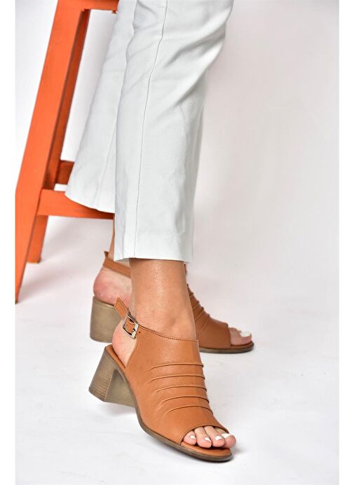 P555450803 Taba Hakiki Deri Kalın Topuklu Günlük Kadın Ayakkabı - Görsel 2