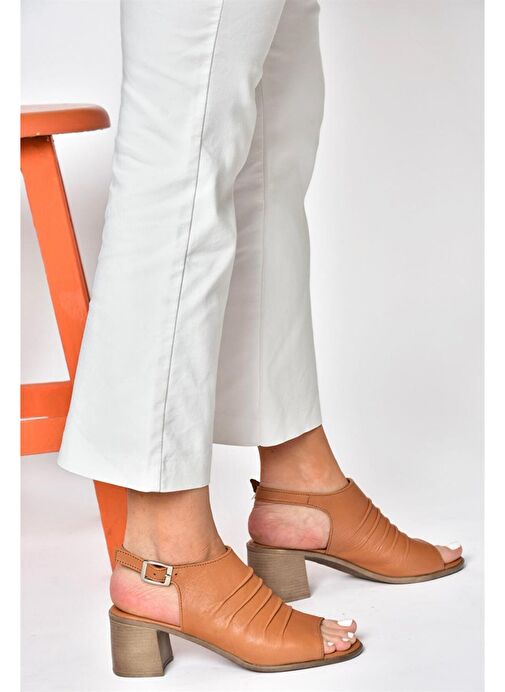 P555450803 Taba Hakiki Deri Kalın Topuklu Günlük Kadın Ayakkabı - Görsel 3