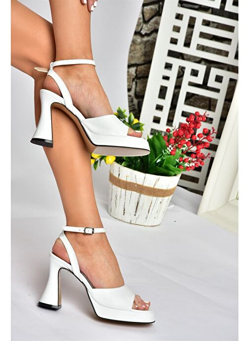 P404851009 Beyaz Platform Kalın Topuklu Kadın Ayakkabı - Görsel 6