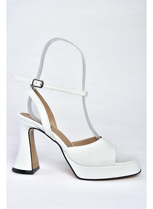 P404851009 Beyaz Platform Kalın Topuklu Kadın Ayakkabı - Görsel 7