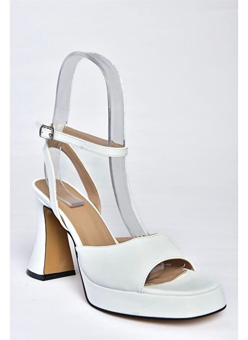P404851009 Beyaz Platform Kalın Topuklu Kadın Ayakkabı - Görsel 8