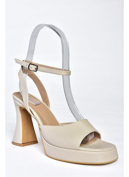 P404851009 Bej Platform Kalın Topuklu Kadın Ayakkabı - Görsel 7