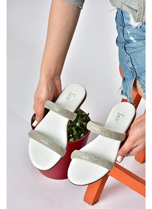 M272003509 Beyaz Taş Detaylı Kadın Terlik - Görsel 3