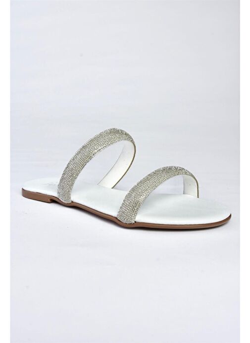 M272003509 Beyaz Taş Detaylı Kadın Terlik - Görsel 5