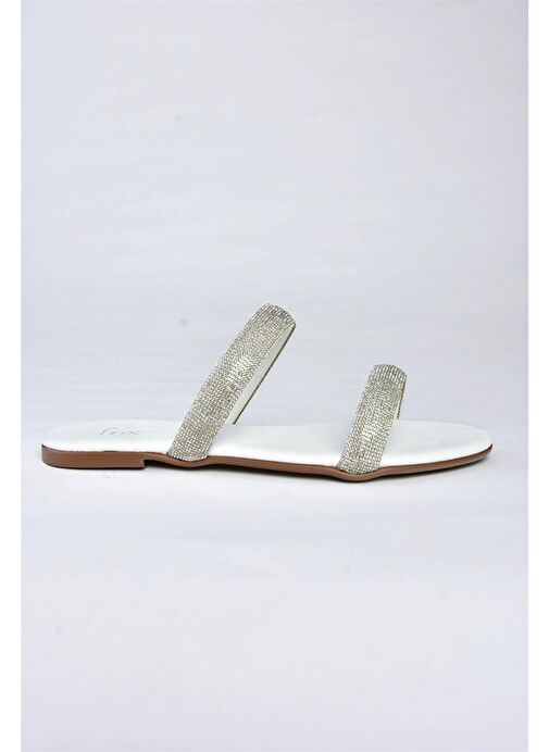 M272003509 Beyaz Taş Detaylı Kadın Terlik - Görsel 6