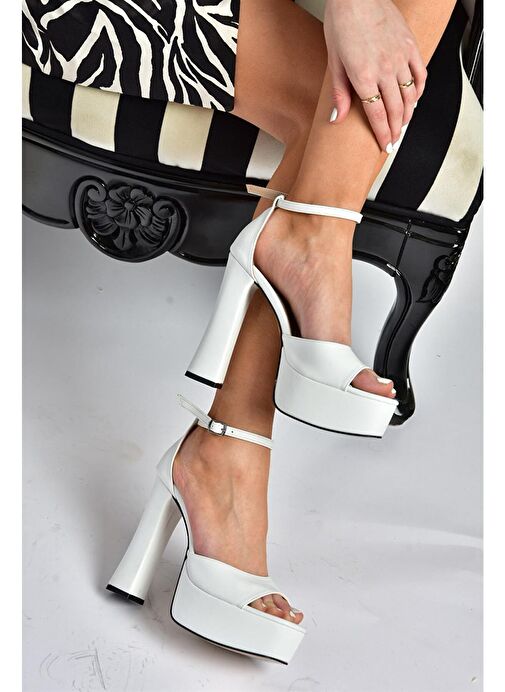 P404560709 Beyaz Platform Yüksek Topuklu Kadın Ayakkabı - Görsel 4