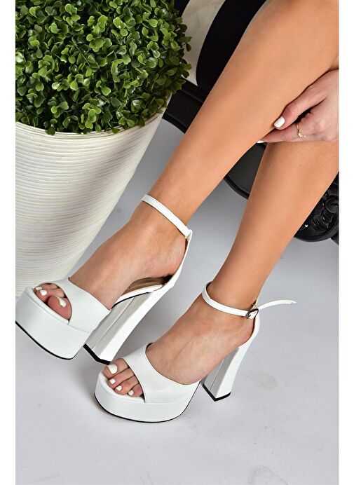 P404560709 Beyaz Platform Yüksek Topuklu Kadın Ayakkabı - Görsel 6