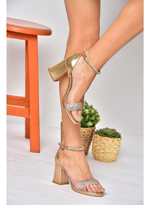 M348271114 Bronz Sim Kalın Topuklu Kadın Abiye Ayakkabı - Görsel 6