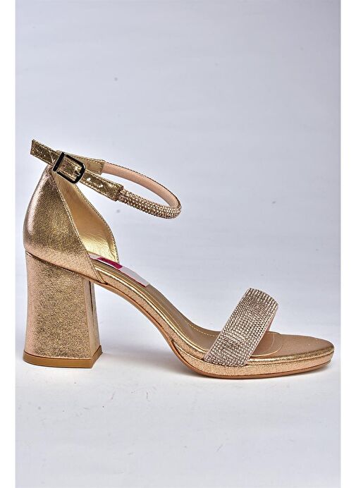 M348271114 Bronz Sim Kalın Topuklu Kadın Abiye Ayakkabı - Görsel 8