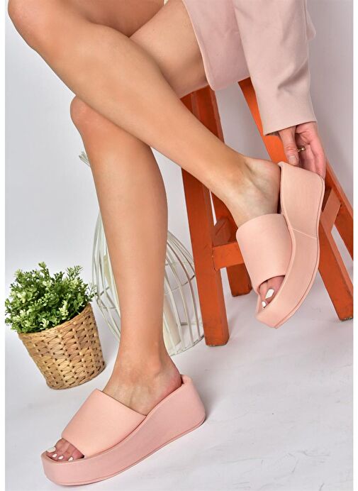 P267085804 Pudra Kumaş Kalın Tabanlı Kadın Terlik - Görsel 2