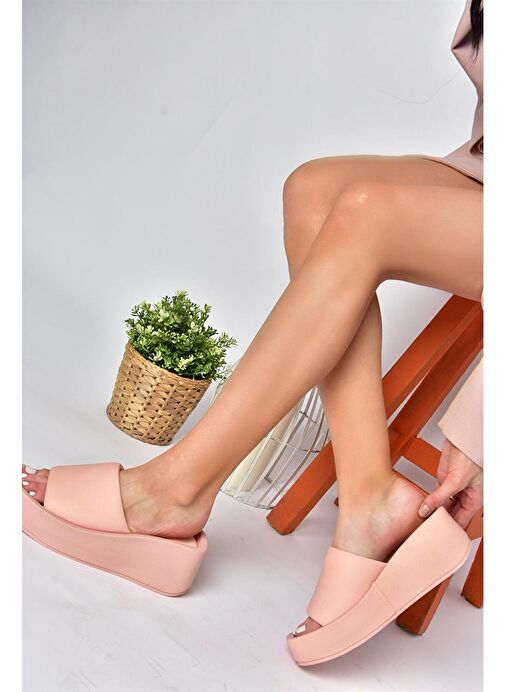 P267085804 Pudra Kumaş Kalın Tabanlı Kadın Terlik - Görsel 3