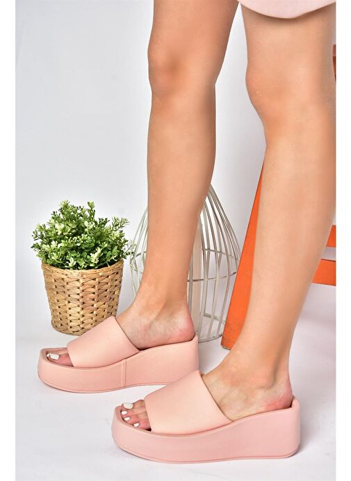 P267085804 Pudra Kumaş Kalın Tabanlı Kadın Terlik - Görsel 5