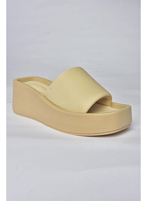 P267085804 Bej Kumaş Kalın Tabanlı Kadın Terlik - Görsel 7