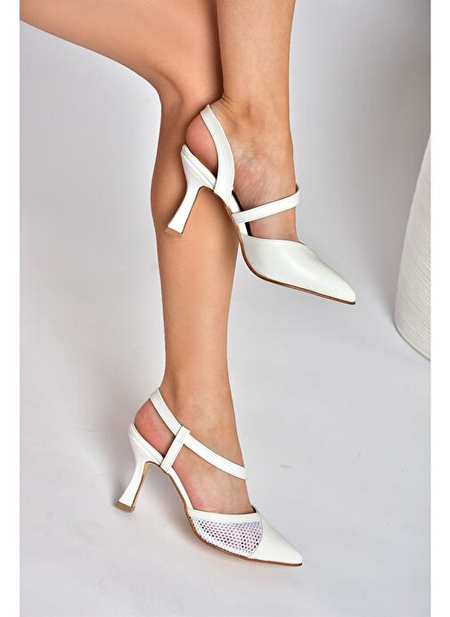 P372733109 Beyaz File Detaylı Kadın Topuklu Ayakkabı - Görsel 2