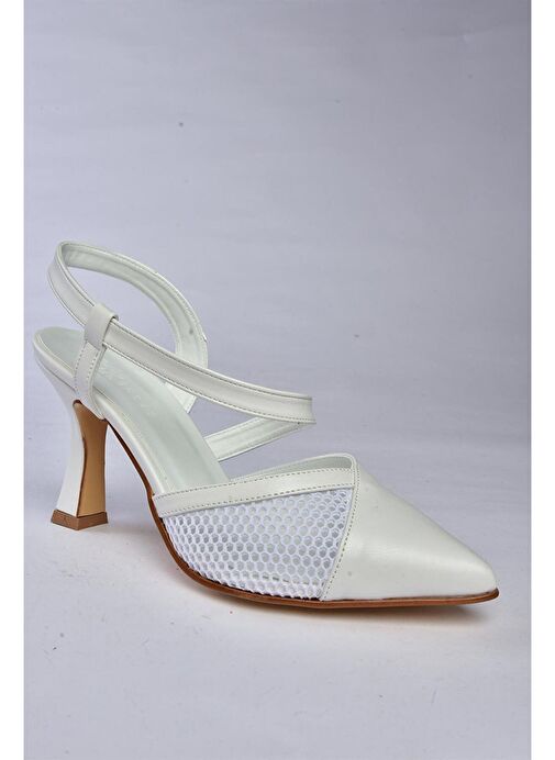 P372733109 Beyaz File Detaylı Kadın Topuklu Ayakkabı - Görsel 7