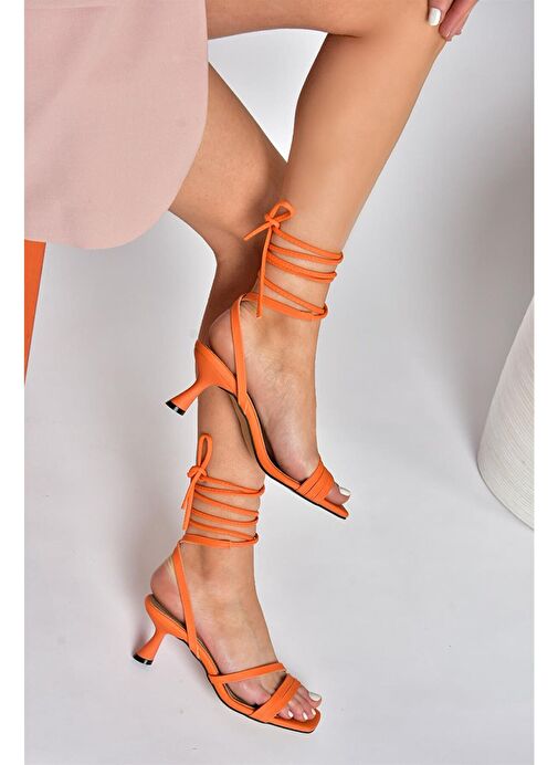 P404202209 Turuncu Bilek Bağlamalı Alçak Topuklu Kadın Ayakkabı - Görsel 2