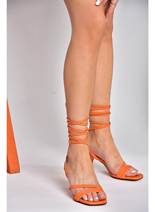P404202209 Turuncu Bilek Bağlamalı Alçak Topuklu Kadın Ayakkabı - Görsel 3