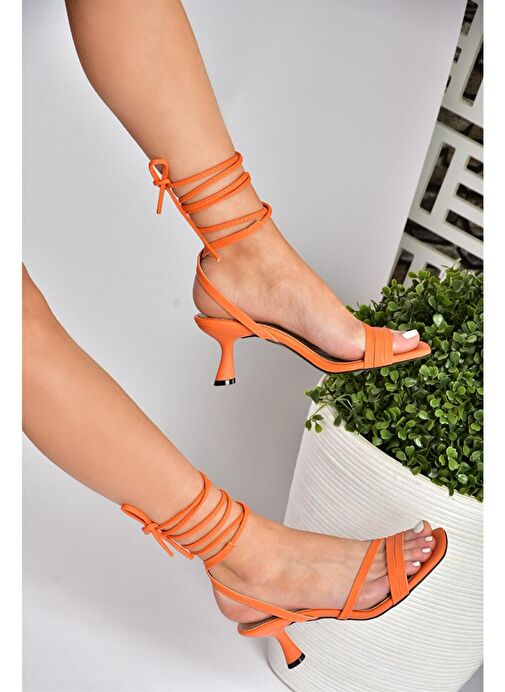 P404202209 Turuncu Bilek Bağlamalı Alçak Topuklu Kadın Ayakkabı - Görsel 5