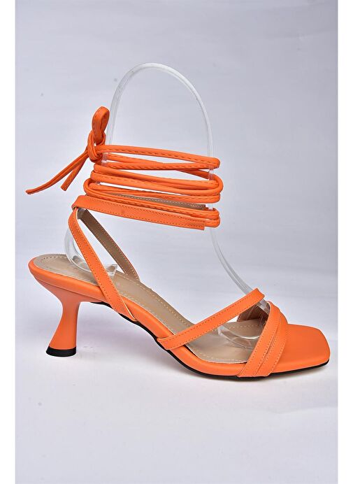 P404202209 Turuncu Bilek Bağlamalı Alçak Topuklu Kadın Ayakkabı - Görsel 6