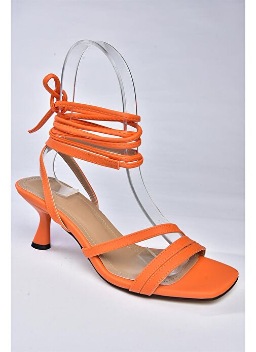 P404202209 Turuncu Bilek Bağlamalı Alçak Topuklu Kadın Ayakkabı - Görsel 7