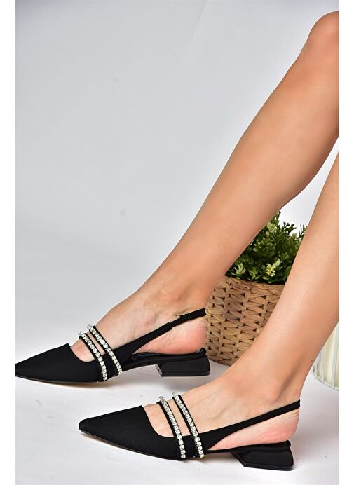 P820508004 Siyah Kumaş Taşlı Kadın Babet - Görsel 3