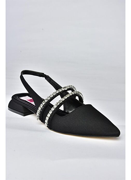 P820508004 Siyah Kumaş Taşlı Kadın Babet - Görsel 7