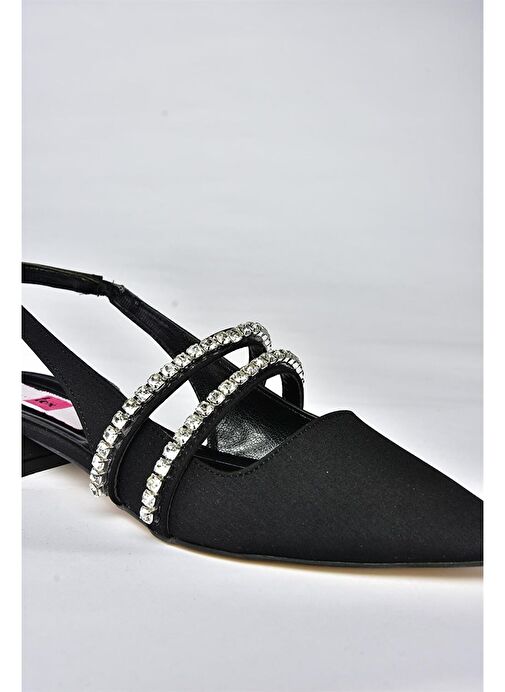 P820508004 Siyah Kumaş Taşlı Kadın Babet - Görsel 8