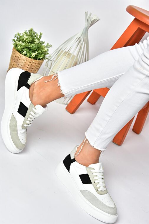 P274048809 Beyaz/Siyah Günlük Kadın Spor Ayakkabı Sneakers - Görsel 2