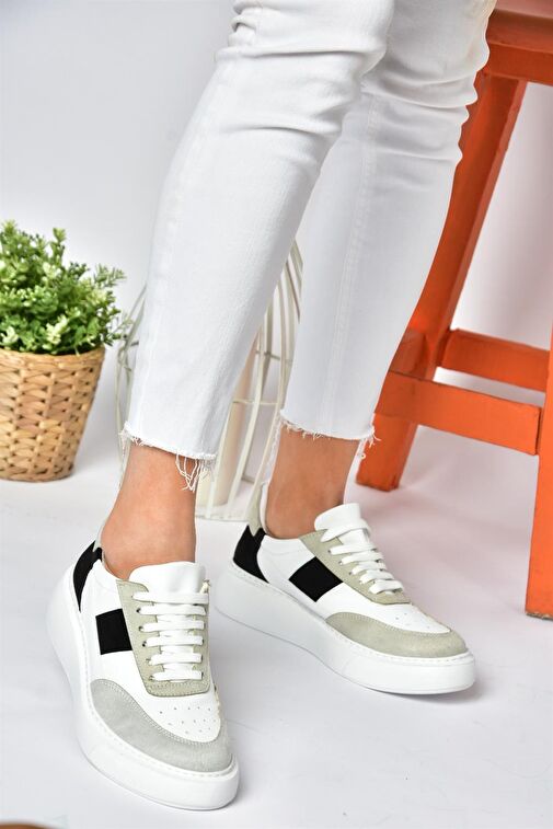 P274048809 Beyaz/Siyah Günlük Kadın Spor Ayakkabı Sneakers - Görsel 3