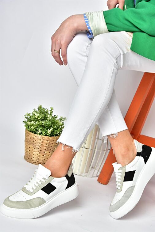 P274048809 Beyaz/Siyah Günlük Kadın Spor Ayakkabı Sneakers - Görsel 5