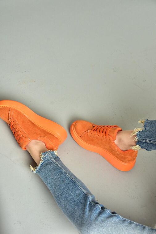P602045002 Turuncu Süet Kadın Spor Ayakkabı Sneakers - Görsel 3